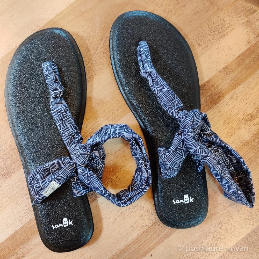 Sanuk Yoga Sling 2 Blue White Pattern Comfort Sandals US 9 Women Boho Summer